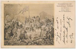 1913 Einwanderung der Siebenbürger Sachsen, Zweite Hälfte des 12. Jahrhunderts / Immigration of the Transylvanian Saxons, second half of the 12th century / Az erdélyi szászok bevándorlása, a 12. század második fele s: Bleibtreu (EK)