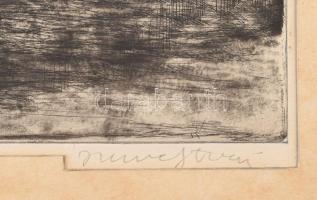 id. Imre István (1918-1983): Budai part (Margit híd). Rézkarc, papír. Jelzett. paszpartuban. 29x39 c...