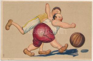 1909 Kosárlabda - dombornyomott humoros lap / Basketball - embossed humorous litho