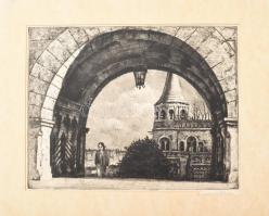 id. Imre István (1918-1983): Kislány a Halászbástyánál. Rézkarc, papír. Jelzett. paszpartuban. 29x38 cm