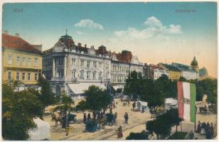 1916 Arad, Andrássy tér, piac, Aradi Közgazdasági Bank R.T., szálloda. Kerpel Izsó kiadása / square, market, bank, hotel (EK)