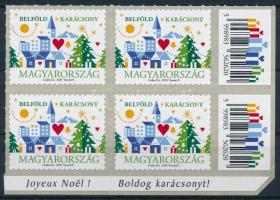 2023 Karácsony öntapadós 4-es tömb alul francia és magyar Boldog Karácsonyt! felirattal, jobb oldalon két vonalkóddal
