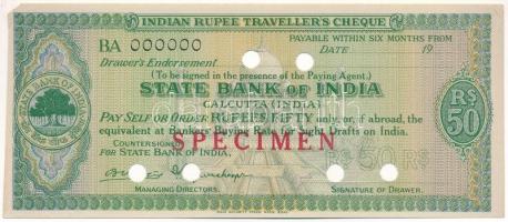 India DN 50R State Bank of India SPECIMEN utazási csekk T:XF hajtatlan, sarokban anyaghiány India ND 50 Rupees Standard Bank SPECIMEN travellers cheque C:XF unfolded, missing material in the corner