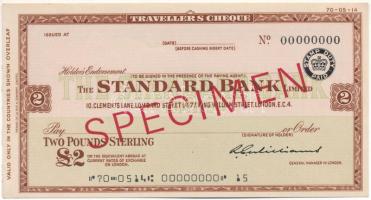 Nagy-Britannia DN 2P "Standard Bank" "SPECIMEN" utazási csekk T:AU United Kingdom ND 2 Pounds "Standard Bank" "SPECIMEN" travellers cheque C:AU