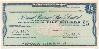 Nagy-Britannia DN 5P National Provincial Bank SPECIMEN utazási csekk T:UNC United Kingdom ND 5 Pounds National Provincial Bank SPECIMEN travellers cheque C:UNC