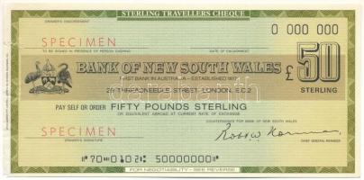 Ausztrália/ Új Dél-Wales DN 50P Bank of New South Wales SPECIMEN utazási csekk T:XF hajtatlan, kicsit sérült papír Australia / New South Wales ND 50 Pounds Bank of New South Wales SPECIMEN travellers cheque C:XF unfolded, lightly damaged paper