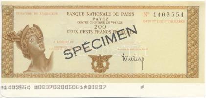 Franciaország DN 200Fr Banque Nationale de Paris SPECIMEN utazási csekk T:XF hajtatlan, kicsit sérült papír France ND 200 Francs Banque Nationale de Paris SPECIMEN travellers cheque C:XF unfolded, lightly damaged paper