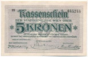 Ausztria / Bécs 1918. 5K helyi bankjegy 39 045.244 sorszámmal T:F apró szakadás, egyébként szép papír Austria / Wien 1918. 5 Kronen local banknote with 39 045.244 serial number C:F fine paper except one small tear