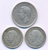 Nagy-Britannia 1931-1935. 3p Ag V. György (2xklf) + 1942. 6p Ag VI. György T:XF,VF Great Britain 1931-1935. 3 Penca Ag George V (2xdiff) + 1942. 6 Pence Ag George VI C:XF,VF