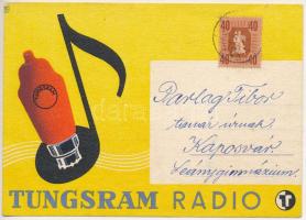 1946 Tungsram Radio izzó reklámlapja / Hungarian light bulb advertisement postcard s: Macskássy (EK)