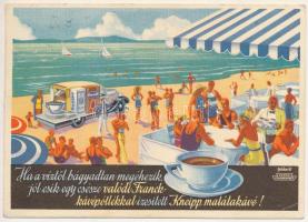 1937 Franck kávépótlóval ízesített Kneipp malátakávé reklám. Franck Henrik Fiai Rt. hangszórós reklámautója, Klösz Coloroffset / Hungarian malt coffee advertisement s: Gebhardt (EB)