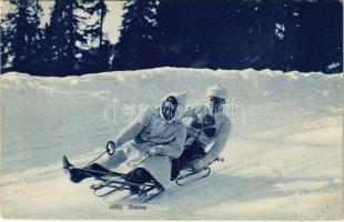 1909 Szánkózás Davoson, téli sport / Bobsleigh in Davos, winter sport (EK)