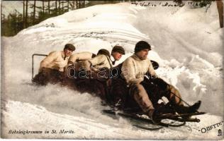 1907 Bobsleighrennen in St. Moritz. / winter sport in Sankt Moritz, five-man bobsleigh, sledding. Raphael Tuck & Sons' "Oilette" Postcard Serie "Wintersport" No. 219B