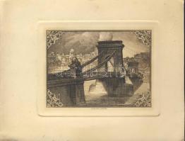 Horváth Endre grafikus művész rézmetszete a lánchídról és a budai várról (20 x 15cm)