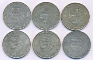 1947. 5Ft Ag "Kossuth" (6x) T:VF,F patina Adamo F8.1