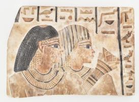 Egyiptomi hieroglifa töredéket imitáló gipsz dombormű, kopással, 28x19,5 cm