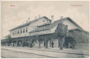 1912 Tövis, Teius; vasútállomás. Ábrahám testvérek kiadása / railway station