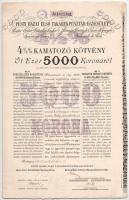 1917. Budapest "Pesti Hazai Első Takarékpénztár-Egyesület" 4 1/2% kamatozó kötvénye 5000K-ról, szelvényekkel, szárazpecséttel T:AU