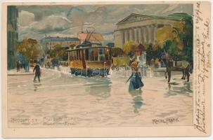 1923 Budapest VIII. Múzeum körút, villamos, Nemzeti Múzeum. Kuenstlerpostkarte No. 1934. von Ottmar Zieher Kunstanstalt litho s: Raoul Frank (fl)