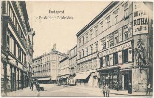 1911 Budapest V. Kristóf tér, Vogel Testvérek Ideiglenes Selyem elárusító üzlete, Rothberger Jakab udvari ruhaszállító, gyógyszertár, Paul és Garai