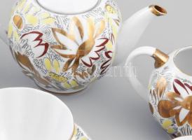 Lomonosov virágmintás teás készlet. Jelzett, kézzel festett, teljes, kopással