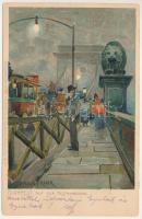 1922 Budapest, Lánchídon este. Kuenstlerpostkarte No. 1933. von Ottmar Zieher Kunstanstalt litho s: Raoul Frank