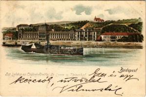 1902 Budapest II. Szt. Lukács és Császár fürdő, gőzhajó. Art Nouveau, litho (fl)