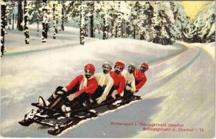 Wintersport i. Thüringerwald, Oberhof. Bobsleighbahn / five-man controllable bobsleigh, bobsled, winter sport. No. 153.