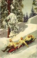 1913 Four-man bobsleigh, bobsled, winter sport. N.Z.G. Serie 59. No. 2088. (EK)