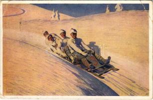 1913 Szánkózás, téli sport / Sledding, boblsed, bobsleigh, winter sport. B.K.W.I. 518-3. s: Otto Barth (EB)