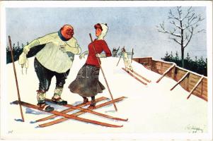 Síelő humor, téli sport / Skiing humour, winter sport. B.K.W.I. 560-4. s: Schönpflug