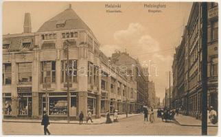 Helsinki, Helsingfors; Kluuvikatu / Glogatan / street and shops (EK)