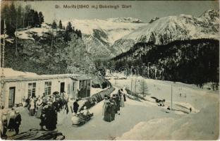 1931 St. Moritz (1840 m.) Bobsleigh Start, winter sport, sledding people, bobsled. G. Metz (EK)