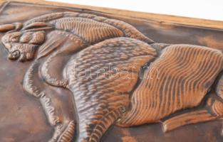 Bika. Bronzlemez kép, fa lapra erősítve, jelzett, 16,5x23 cm