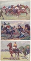 4 db RÉGI motívum képeslap lóversenyekről, Ludwig Koch szignóval / 4 pre-1945 motive postcards: horse race, signed by Ludwig Koch (B.K.W.I.)