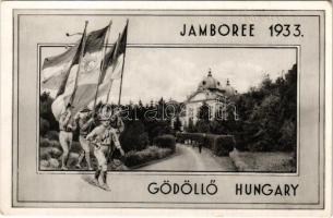 Gödöllő, Cserkész Jamboree 1933 / 4th World Scout Jamboree in Hungary, Hungarian boy scouts with flags