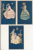 1919 Kunst im Kleinen - 3 db német művész képeslap hölgyekről / 3 German art postcards of ladies