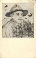 1926 Cserkész művészlap. Kiadja A Magyar Cserkészszövetség kiadóvállalta / Hungarian boy scout art postcard s: Márton L. (EB)