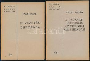 Európai Iskola Könyvtára, 3 füzet: Mezei Árpád: A paraszti létforma az európai kulturában; Pán Imre: Bevezetés Európába, Az Uj magyar művészet arcképe Bp., [1946-1947], Művészbolt,. Kiadói papírkötés,