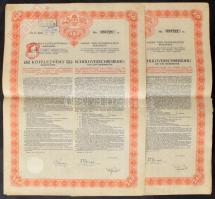 1914. Budapest "Budapest Székesfőváros" 4 1/2%-os kötelezvény bemutatóra 480K-ról, magyar és német nyelven, szárazpecséttel, felülbélyegzésekkel, szelvényekkel, vízjeles papíron (5x), közte sorszámkövetők T:VF,F