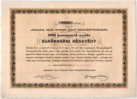 1911. Jászladány "Jászsági Helyi Érdekü Vasut Részvénytársaság" elsőbbségi részvénye 200K-...