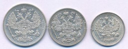 Orosz Birodalom 1909. 20k Ag + 1915. 10k Ag + 15k Ag T:AU,XF
Russian Empire 1909. 20 Kopek + 1915. ...