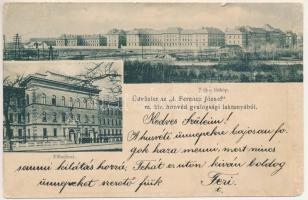 1899 (Vorläufer) Budapest IX. I. Ferenc József M. kir. honvéd gyalogsági laktanya, főbejárat, teljes látkép. Üllői út 127. (EM)