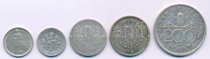 Vegyes: Ausztria 1899. 1K Ag + Svédország 1947. 1K + Svájc 1958. 1/2Fr Ag + Amerikai Egyesült Államo...