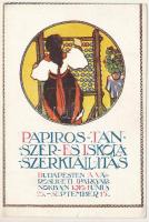 1910 Papíros, Tanszer és Iskolaszer Kiállítás Budapesten a városligeti iparcsarnokban. Rigler rt. / Hungarian Stationery Goods Exhibition + &quot;1922 Szept. 24. Bélyeggyűjtők Hete Kiállítás Budapest&quot; So. Stpl (EK)