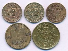 Románia 1930. 10L Ni-sárgaréz "II. Károly" + 1938. 1L Ni-sárgaréz (3db, 2xklf) + 1946. 200...