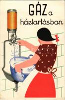 1939 Gáz a háztartásban. Seidner litográfia / Hungarian gas advertisement card (EB)