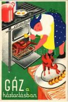 Gáz a háztartásban. Seidner litográfia / Hungarian gas advertisement card (EK)