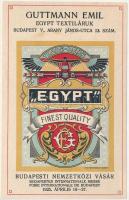 Budapesti Nemzetközi Vásár. Guttmann Emil Egypt Textiláruk reklámlapja. Budapest, Arany János utca 13. szám. Pesti Könyvnyomda rt. / Budapester Internationale Messe, Egypt textile goods advertisement. Art Nouveau litho (fl)