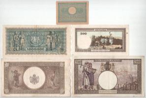 Románia 1941. 2000L + 1942. 500L + 1945. 100L + 1946. 10.000L + 1947. 1.000.000L T:F közte szép papí...